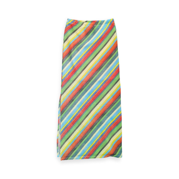 Retro Tilted Candy Stripe Waffle Weave Ankle Skirt with slit - Picture 2 of 3